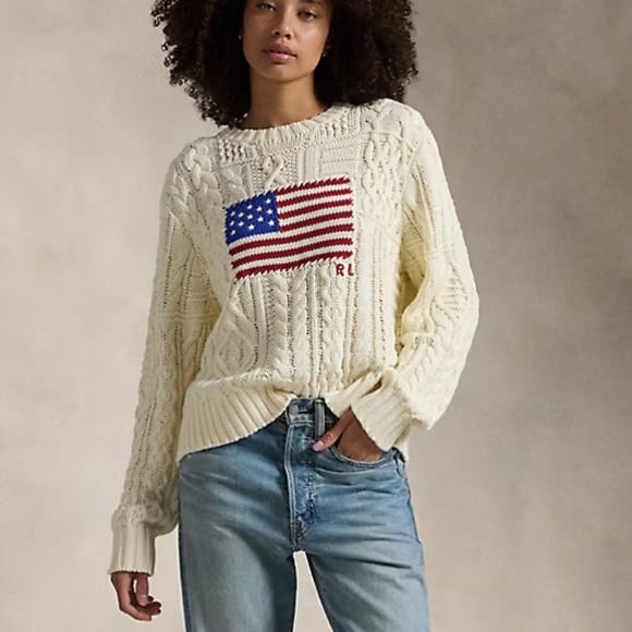 Ralph Lauren Sweaters - Ralph Lauren Cream Flag Cable Knit Sweater NWT!!!